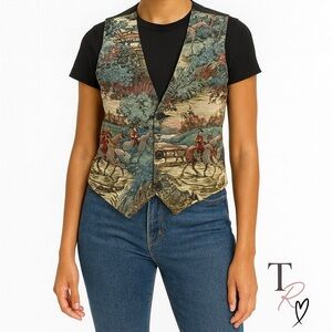 Vintage Clairbots Western Equestrian Tapestry Vest Size Men's Small UNISEX